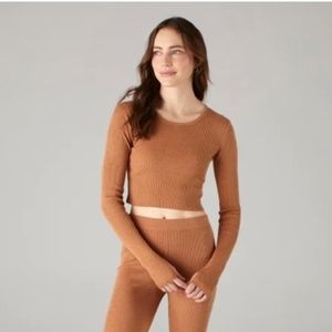 NAADAM knit cashmere & silk long sleeve ribbed cropped sweater